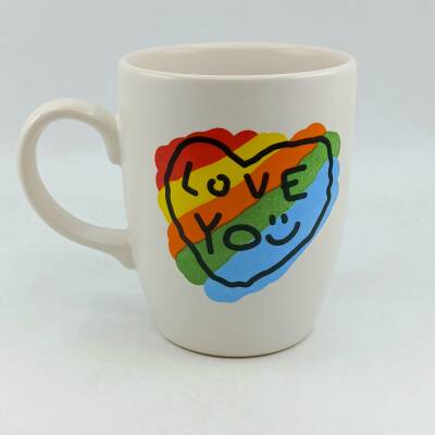 Renkli Kalp Love You Oval Kupa